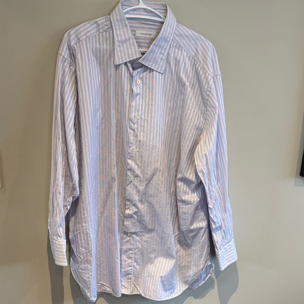 Ermenegildo Zegna Light Blue and White Striped Shirt